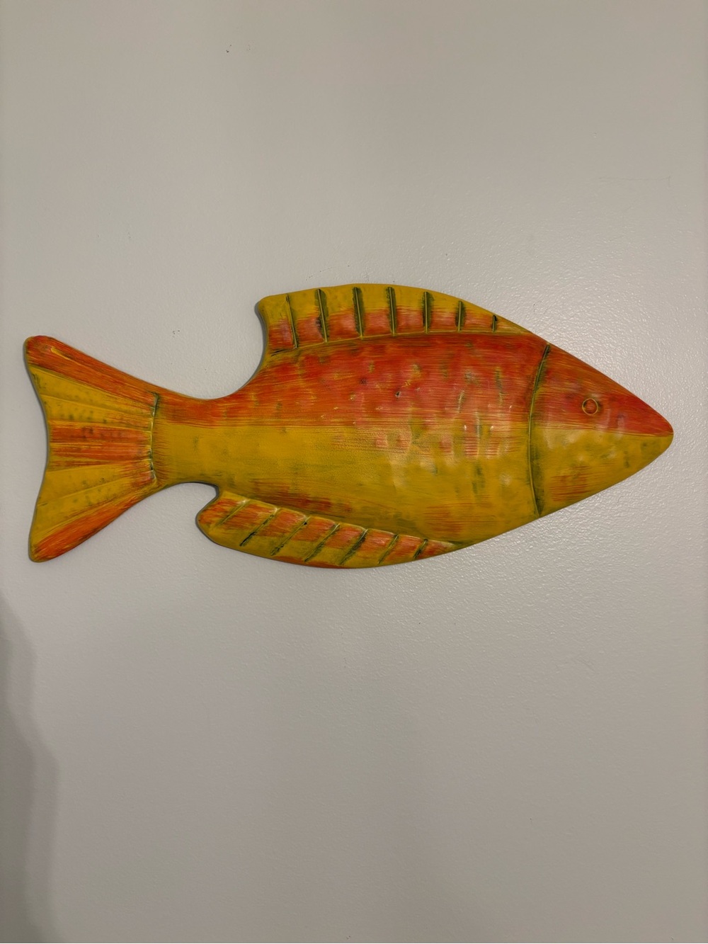 Metal Fish Wall Art Yellow Orange Tropical Coastal Beach House Decor 16 Inch